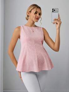 SHEIN Áo bầu Maternity-D mùa hè mới họa tiết jacquard cổ tròn phong cách thường ngày, thiết kế hở lưng - Hồng - Xem 6