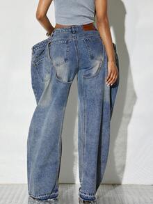 Denimoi Doubled Denim Jeans Fashionable Streetwear Statement Jeans Concert Outfits Fashion Denim, Edgy Bold - Light Wash - View 6