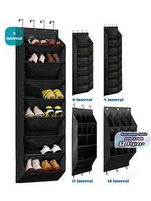 1pc Door Shoe Storage Bag, 6-Layer 8-Layer Door Rear Shoe Rack, Suitable For Multiple Pairs Of Shoes, Large Deep Pocket Hanging Shoe Storage, Can Store Wardrobe, Dormitory, RV, Narrow Door-Gray Door Shoe Storage Bag, With Large Deep Pocket, Narrow Shoe Rack For Door Hanging Boots Storage, Black Door Shoe Storage 12 Large Pocket Shoe Storage Bag Shoe Rack Door Wardrobe Shoe Storage Rack Suitable For Walls, Dormitory And Narrow Door Storage Shoe Rack - Multicolor - View 1