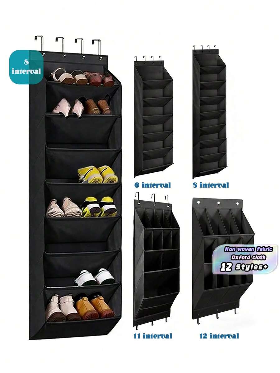 1pc Door Shoe Storage Bag, 6-Layer 8-Layer Door Rear Shoe Rack, Suitable For Multiple Pairs Of Shoes, Large Deep Pocket Hanging Shoe Storage, Can Store Wardrobe, Dormitory, RV, Narrow Door-Gray Door Shoe Storage Bag, With Large Deep Pocket, Narrow Shoe Rack For Door Hanging Boots Storage, Black Door Shoe Storage 12 Large Pocket Shoe Storage Bag Shoe Rack Door Wardrobe Shoe Storage Rack Suitable For Walls, Dormitory And Narrow Door Storage Shoe Rack - Multicolor - View 1