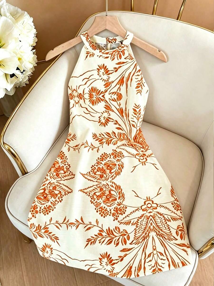 GlowEve 女士全印花拉链前开无袖迷你连衣裙,优雅春夏款 - 彩色 - 查看 1