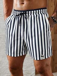 Palasendo Men's Summer Striped Drawstring Waist Slant Pocket Beach Shorts, Holiday - Multicolor - View 6