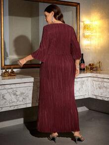 Reflora Vestido de fiesta elegante de unicolor para tallas grandes - Burdeos - Ver 2