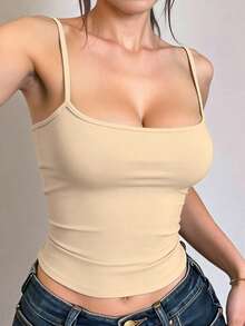 INAWLY Solva Top de tirantes minimalista de unicolor casual para mujer - Beis - Ver 3