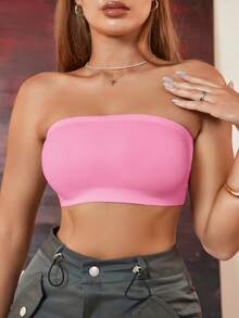 SHEIN Women's Seamless Wireless Bra Without Padding Or Underwire - Pink - View 3