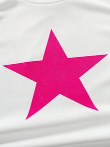 SHEIN 两件套少女夏季撞色魅力少女风+实用时尚+街头风穿搭，星形图案圆领背心和迷彩印花长裤套装 - 彩色 - 查看 6