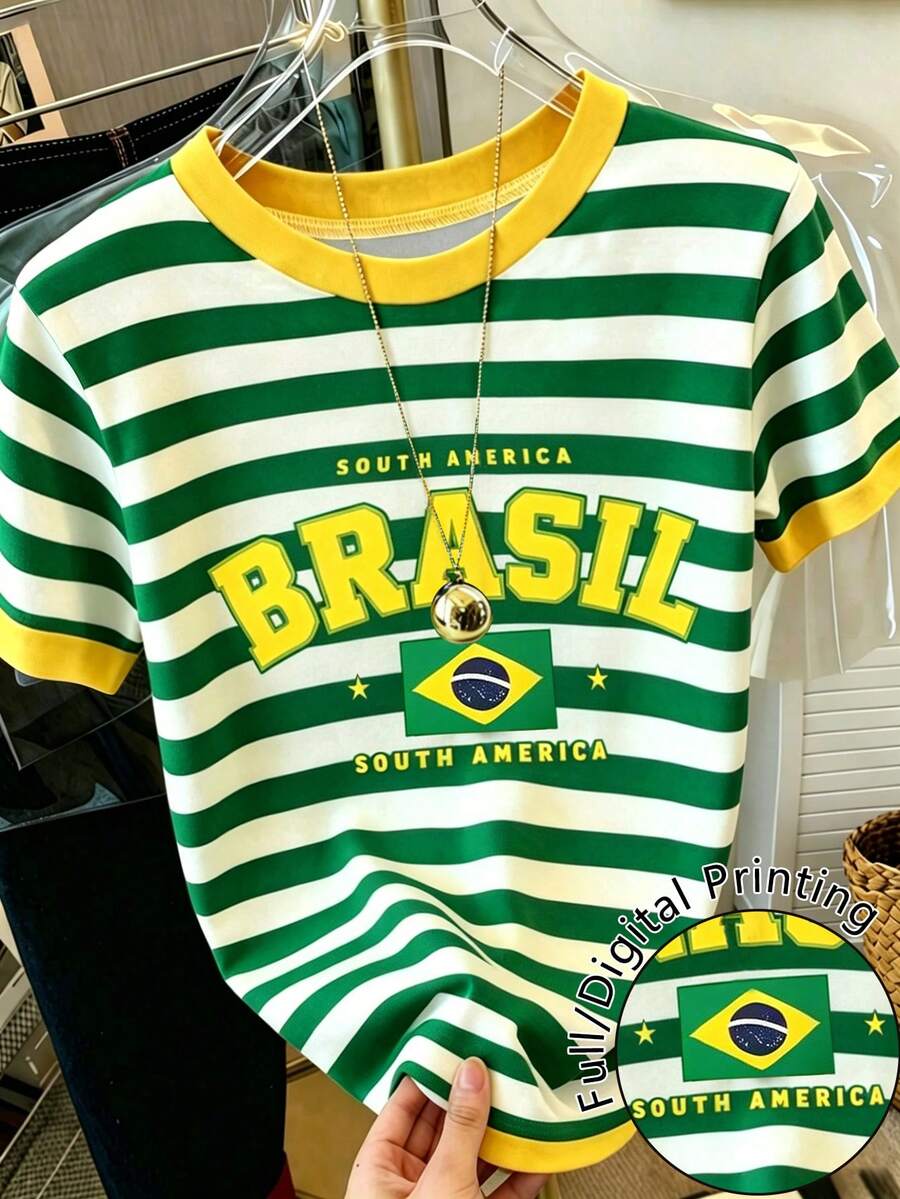 Resyla Áo cổ vũ nhóm in kỹ thuật số 3D sọc dành cho người hâm mộ bóng đá Brazil trong ngày thi đấu World Cup. - Nhiều màu - Xem 1