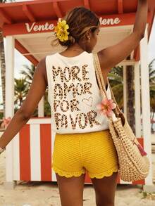 DrmWander Plus Size Women Leopard Print Letter Graphic Casual Tank Top - Apricot - View 3