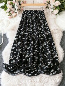 Qadelle Váy maxi cạp cao in hoa dành cho nữ - màu đen - Xem 3