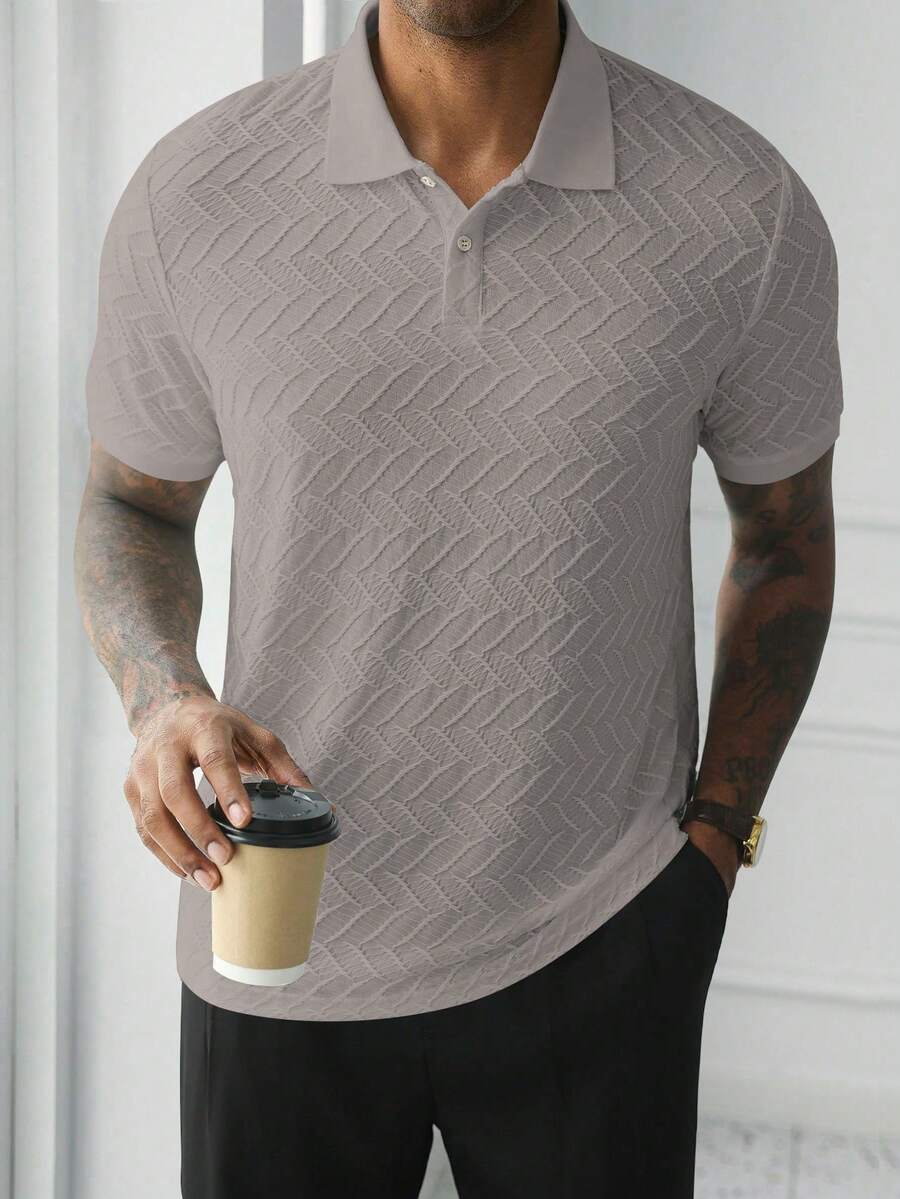 HUEFORM Men's Short Sleeve Textured Fabric Polo Shirt, Suitable For Outings, Gatherings, And Vacations - Grey - View 1