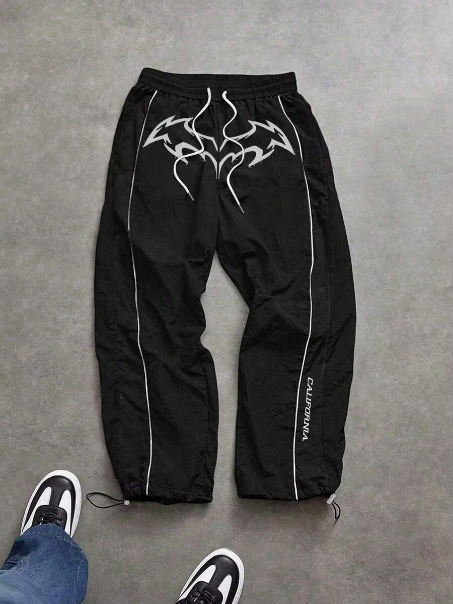Gym Rark Men's Letter Print Drawstring Waist Sports Pants, Gym - Black - View 1