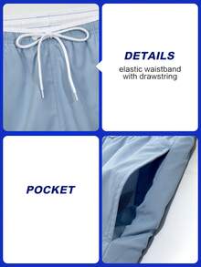 Manfinity KASUA Swim Trunks For Men Aqua Blue,Summer,Casual,Beach,Holiday Drawstring Waist Security Pockets Lightweight 4-Way Stretch Lined Solid Color Beach Shorts - Baby Blue - View 6