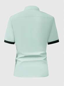 Manfinity Bizformal Men's Summer Casual Vacation Daily Work Commute Contrast Trim Short Sleeve Formal Shirt, Ceremony - Green - View 2