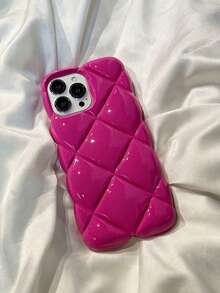 High End Girl Hot Girl Rose Red Diamond Grid Creative Fashion Phone Case Compatible With Apple Phones - Hot Pink - View 5