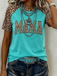 EMERY ROSE Women's Casual Letter & Leopard Print Round Neck Short Sleeve T-Shirt - Multicolor - View 4