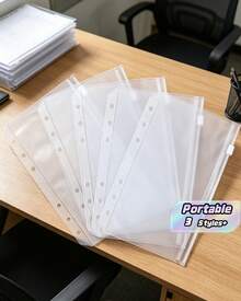 12个/套 A5/A6/A7 透明六孔拉链袋，适用于办公、学习、考试、上学，方便轻便，大容量，防水防污。开学季，学习用品。 - 多色 - 查看 1