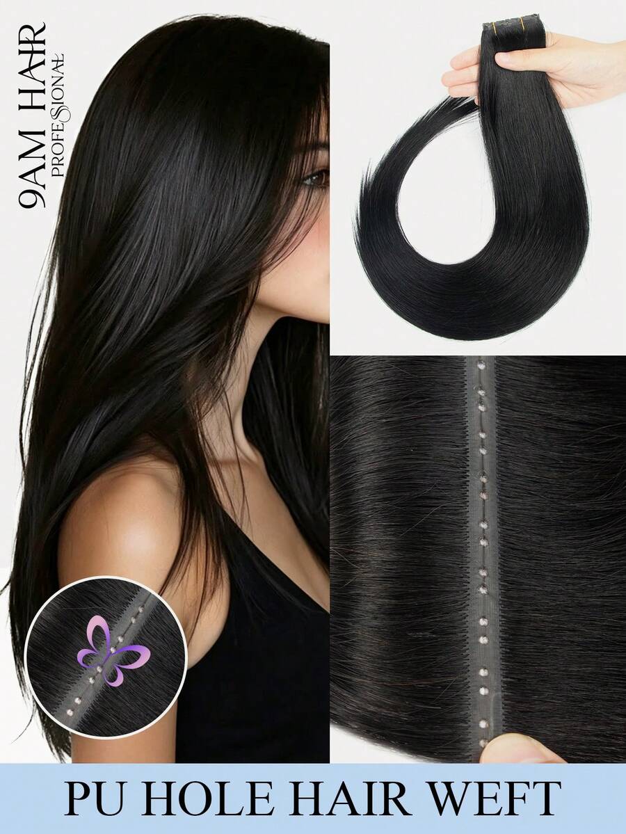 Ekstensi Rambut Weft Butterfly Rambut Manusia Tanpa Lem Lubang PU Genius Hand Tid Lurus #1B, Ekstensi Rambut Weft Lubang XO Injeksi Ganda Weft Tab Ganda Tak Terlihat Pemasangan Aman Perpaduan Tanpa Celah, Kompatibel Dengan Semua Jenis Rambut - Penggunaan Salon & Rumah - S1B - View 1