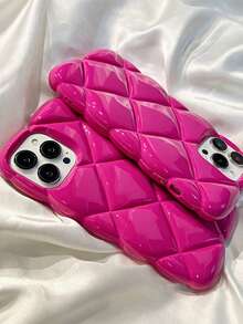High End Girl Hot Girl Rose Red Diamond Grid Creative Fashion Phone Case Compatible With Apple Phones - Hot Pink - View 2