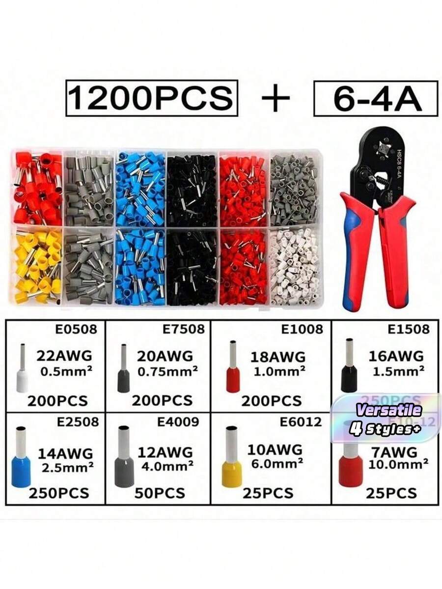 1PC Set Electrical Wire Terminal Crimping Tool Kit, Includes Insulated Connectors, Manual Crimping Pliers, Wire Cutter Stripper, Electrician Multi-Tool, Red And Blue Handles, Tools For Men - Red - View 1