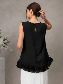 Momance Maternity Camisole, Round Neck With 3D Ruffle Hem For Sweet Style, Satin Smooth Skin-Friendly Fabric, Loose Fit For Pregnancy, Gentle And Elegant - Black - View 2