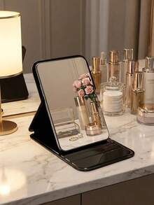 Adjustable Portable Vanity Mirror | Desktop/Handheld Cosmetic Mirror For Dorm, Office & Home | Simple Bathroom Decor - Bright black - View 5