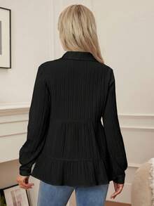 SHEIN 純色長袖荷葉邊休閒孕婦上衣 - 黑色 - 查看 2