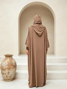 Al Najma Solid Color Loose Hooded Jilbab Abaya - Khaki - View 2