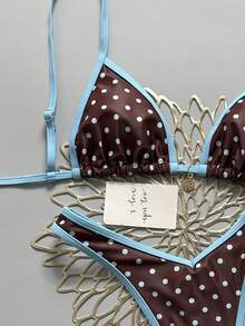 Swim Mod 2-Piece Polka Dot & Floral Print Halter Bikini Set, Sexy Triangle Top And High Cut Thong Bottoms, Spring/Summer Vacation - Multicolor - View 3