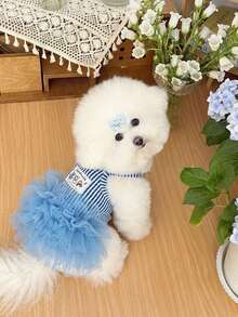 PETSIN 1PC Gaun Putri Tulle Bergaris Gaya Ins, Rok Suspender Bernapas untuk Anjing dan Kucing Kecil - Biru - View 10