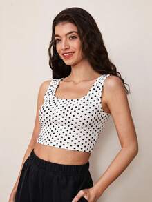 SHEIN BASICS 2件組女款圓點印花時尚百搭方領短版背心上衣套裝 - 彩色 - 查看 8