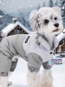 Pet Winter Jumpsuit – Purple Patchwork Design, Four-Leg Full Body Warm Coat For Small Dogs, Comfortable Thickened & Fashionable Winter Outfit - Grey - View 1