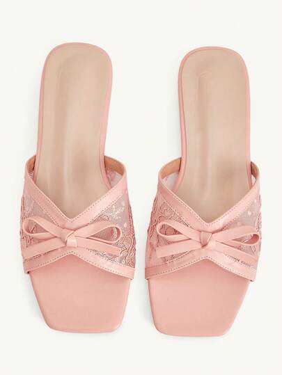 CUCCOO CHICEST Damskor Dam Nya Sommar Fyrkantig Tå Platta Bottnar Rosa Spets Rosett Moderna Och Eleganta Dam Platta Sandaler Tofflor Lämpliga För Daglig Pendling Hemmakontor Semester Och Andra Platser