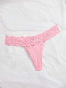 Snug Zone 5pcs/Set Lace Waistband Women's Thong Panties - Multicolor - View 4