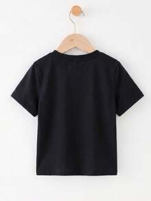 Young Boys' Casual Minimalist Round Neck T-Shirt, Suitable For Summer - Black - View 2