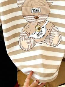 Resyla Women's Cartoon Bear & Striped Print Round Neck Short Sleeve T-Shirt - Multicolor - View 4
