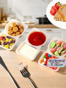 10PCS Double Compartment Condiment Container Reusable Snack Container 2 Condiment Containers With Lids Snack Pack Container Sauce Containers Condiment Containers With Used For Take-Out Condiments, School Supplies - Multicolor - View 1