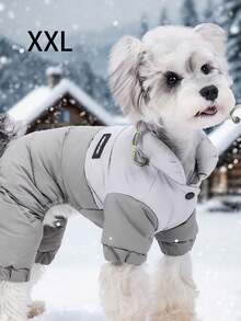 Pet Winter Jumpsuit – Purple Patchwork Design, Four-Leg Full Body Warm Coat For Small Dogs, Comfortable Thickened & Fashionable Winter Outfit - Grey - View 16