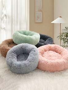 1pc Plush Round Pet Bed, Fluffy Soft Cat Bed, Donut Pet Mat, 2-In-1 Cat Bed For Winter, Warm Sleeping Bag Sofa Pad - Coffee Brown - View 3