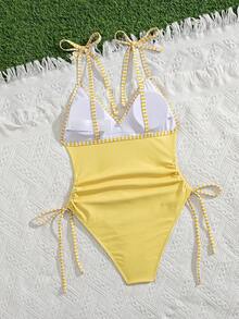 Swim Vcay 女士新款定位印花侧系带性感优雅度假简约连体泳衣 - 彩色 - 查看 2