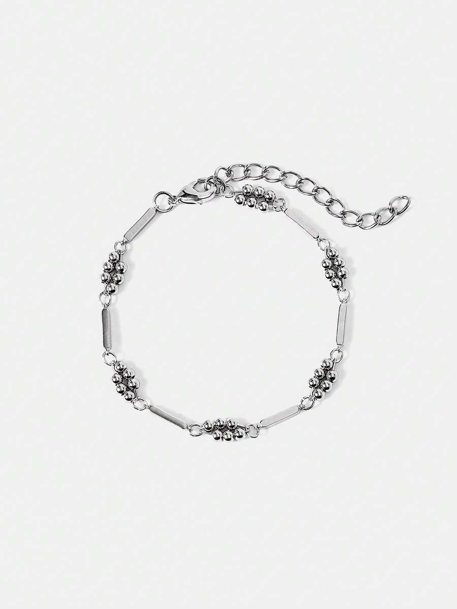 MOTF PREMIUM Pulsera sencilla de cadena de cuentas plateadas - Plateado - Ver 2
