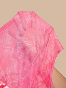 Brilight Pink Floral Girly Summer Dinner Date Mesh-Paneled Knit Mini Dress, A-Line Sleeveless Elegant Style For Beach Vacation,Wedding Guest & Clubbing - Pink - View 6