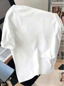 Manfinity Dauomo Kaos Pria Lengan Pendek Kerah Bulat dengan Cetakan Huruf dan Warna Kontras, Pakaian Kasual Sehari-hari - Putih - View 2