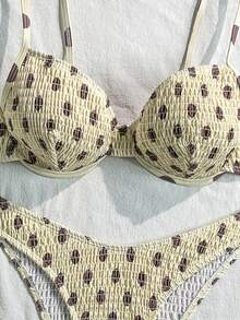 Swim Vcay Women's Polka Dot Print Bikini Swimwear, Random Print Pattern, For Beach & Holiday - Yellow - View 5