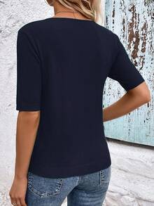 SHEIN Clasi Women Knit Tops - Navy Blue - View 2