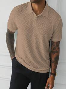 HUEFORM Men's Short Sleeve Textured Fabric Polo Shirt, Suitable For Outings, Gatherings, And Vacations - Brown - View 5