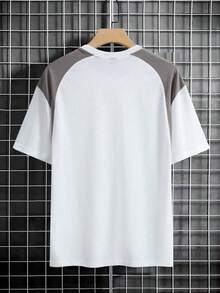 Manfinity Hypemode Kaos Lengan Pendek Kasual Pria dengan Desain Blok Warna, Kaos Musim Panas Pria - MultiWarna - View 2