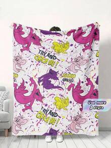 TOM & JERRY X SHEIN Manta de franela con estampado de dibujos animados - Manta de terciopelo coral ultra suave, manta de felpa lujosa para sofá, cama y oficina, regalo cómodo lavable a máquina, adecuado para adultos. - Rosa Pálido - Ver 1