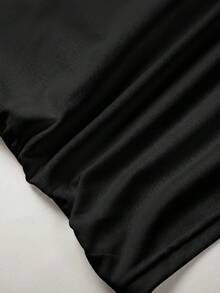 SHEIN Kamisol Rajut Hitam Elastis Tinggi untuk Remaja Perempuan, Kerah Persegi, Pinggang Berkerut, Pas Badan, Serbaguna - Hitam - View 4