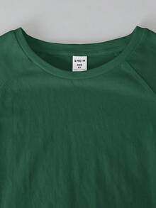 SHEIN Tween Boy Loose Minimalist Round Neck Solid Color Raglan Sleeve Short Sleeve T-Shirt - Green - View 4
