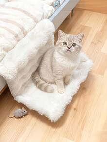 1个猫床边吊床，床边猫窝悬挂式猫床，猫吊床宠物床，四季皆宜，可悬挂在窗台上晾晒，毛绒宠物床，可拆卸水洗，无需钻孔即可稳固安装，适用于沙发/床边/窗边，小型猫狗柔软垫子保暖，猫床便携易清洁 - 均碼 - 查看 2